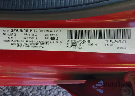 2014 Dodge Avenger Se from USA, damaged, VIN 1C3CDZAB7EN174989